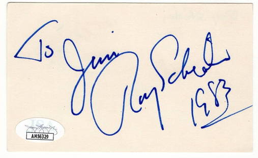 Roy Scheider Autographed 3 x 5 Index Card Jaws Chief Brody JSA Certified: Roy Scheider Autographed 3 x 5 Index Card Jaws Chief Brody JSA Certified This is an original autographed index card signed by Roy Scheider, best known for his role as Chief Brody in the classic movie