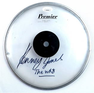 Kenney Jones Autographed 8 Inch Drumhead JSA Authenticated The Who: Kenney Jones Autographed 8 Inch Drumhead JSA Authenticated The Who This 8" drumhead is a remarkable piece signed by Kenney Jones, the legendary drummer of The Who. The drumhead, purchased directly