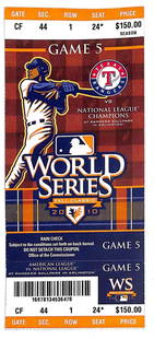 2010 World Series Game 5 Full Ticket Giants vs Rangers Original: 2010 World Series Game 5 Full Ticket Giants vs Rangers Original This is an original full ticket from the 2010 World Series Game 5 clincher featuring the San Francisco Giants against the Texas Rangers.