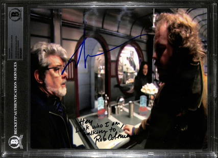 George Lucas Rob Coleman Signed Star Wars AOTC 8x10 Photo Beckett Authenticated: George Lucas Rob Coleman Signed Star Wars AOTC 8x10 Photo Beckett Authenticated This autographed 8x10 photograph features the iconic Star Wars creator George Lucas and animator Rob Coleman, a two-time