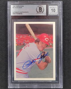 Pete Rose 1985 Topps #93 Signed Trading Card BAS Graded 10: Pete Rose 1985 Topps #93 Signed Trading Card BAS Graded 10 This is a Pete Rose signed 1985 Topps #93 trading card, featuring the legendary baseball player from the Cincinnati Reds. Graded a perfect 10