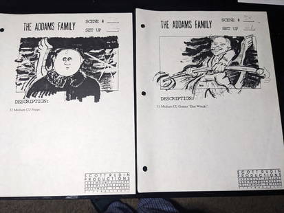 The Addams Family Original Storyboards with COAs Fester Gomez Prop: The Addams Family Original Storyboards with COAs Fester Gomez Prop This listing features original production storyboards from the iconic film, The Addams Family. These unique items were used during th