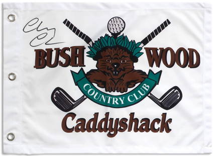Chevy Chase Signed Caddyshack 18x13 Golf Flag with COA: Chevy Chase Signed Caddyshack 18x13 Golf Flag with COA Chevy Chase signed Caddyshack Bushwood 18x13 golf flag with Caddy Shack movie beaver logo. Item comes with a numbered tamper-proof hologram and C
