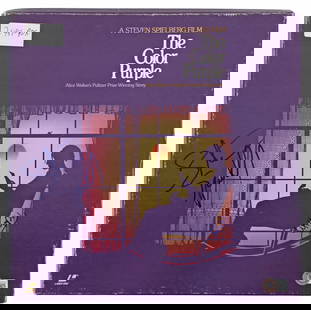 Signed The Color Purple Laser Disc Cover by Spielberg & Goldberg BAS: Signed The Color Purple Laser Disc Cover by Spielberg & Goldberg BAS This is an autographed The Color Purple Laser Disc Box Cover featuring the signatures of renowned filmmaker Steven Spielberg and ac