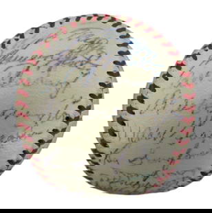 1954 New York Giants Signed Baseball 32 Autos JSA Authenticated: 1954 New York Giants Signed Baseball 32 Autos JSA Authenticated Celebrate the historic achievement of the 1954 World Series Champions with this extraordinary New York Giants multi-signed baseball. Thi