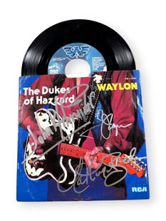Dukes of Hazzard Cast Signed 45" Record Sleeve JSA Authenticated: Dukes of Hazzard Cast Signed 45" Record Sleeve JSA Authenticated This authentic 45" record sleeve features autographs from the beloved cast of the classic television series, Dukes of Hazzard. Signed b