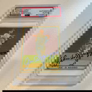 1941 Joe Dimaggio Signed Porcelain Baseball Card PSA Authenticated: 1941 Joe Dimaggio Signed Porcelain Baseball Card PSA Authenticated This 1941 Play Ball Joe Dimaggio signed porcelain baseball card is a remarkable collectible for any baseball enthusiast. Featuring a