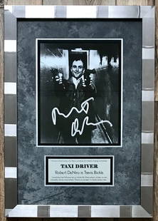Robert De Niro Signed 8x10 Taxi Driver Display Framed JSA Authenticated: Robert De Niro Signed 8x10 Taxi Driver Display Framed JSA Authenticated This beautifully custom framed display features an 8x10 photograph signed by Robert De Niro, capturing his iconic role as Travis