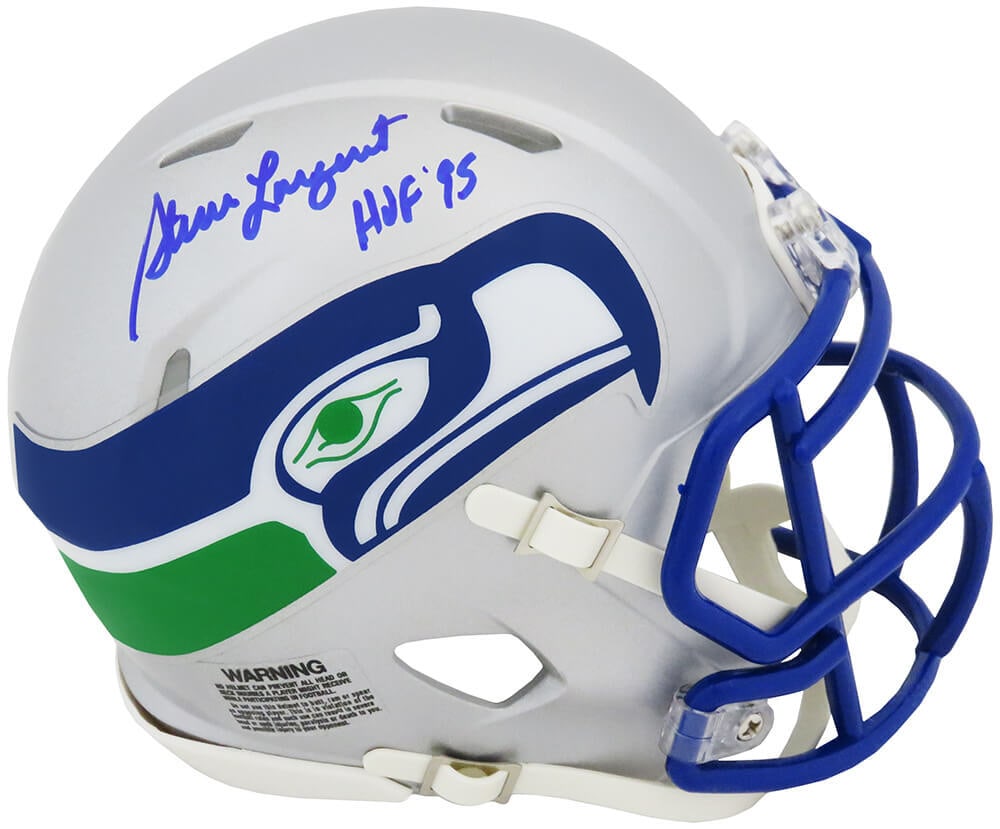 Steve Largent Signed Seahawks Mini Helmet HOF 95 Riddell Speed: Steve Largent Signed Seahawks Mini Helmet HOF 95 Riddell Speed Celebrate football history with this authentic signed mini helmet of Steve Largent, a Hall of Fame inductee from the Seattle Seahawks. Th