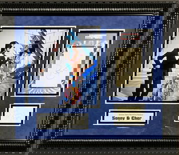 Sonny & Cher Signed Custom Framed Display with PSA/JSA Authentication 28" x 26": Sonny & Cher Signed Custom Framed Display with PSA/JSA Authentication 28" x 26" This stunning custom framed display features the authentic signatures of the legendary duo Sonny Bono and Cher from the
