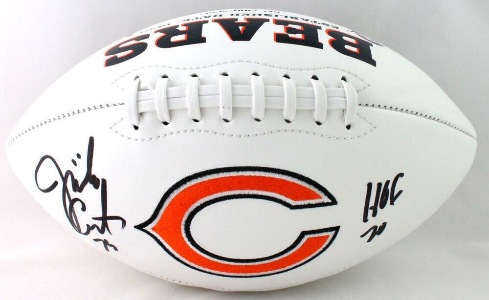 Jimbo Covert Signed Chicago Bears Football HOF Beckett Authenticated: Jimbo Covert Signed Chicago Bears Football HOF Beckett Authenticated This is an original Chicago Bears logo football signed by Jimbo Covert, a noteworthy player and Hall of Famer. The ball comes with 