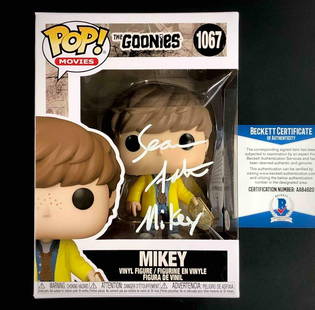 Sean Astin Mikey Inscription Signed Funko Pop The Goonies Beckett COA: Sean Astin Mikey Inscription Signed Funko Pop The Goonies Beckett COA This Funko Pop figure features Sean Astin's inscription as "Mikey" from the iconic film The Goonies. It comes with a Beckett Authe