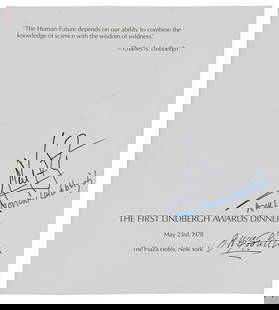 Neil Armstrong James Doolittle Anne Morrow Lindbergh Signed Program with Beckett COA: Neil Armstrong James Doolittle Anne Morrow Lindbergh Signed Program with Beckett COA This is an original autographed program from the May 1978 First Lindbergh Awards Dinner, featuring the signatures o