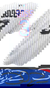 David Ross Signed Chicago Cubs White Pinstripe Jersey with COA: David Ross Signed Chicago Cubs White Pinstripe Jersey with COA Celebrate your love for baseball with this authentic David Ross signed Chicago Cubs white pinstripe Majestic replica baseball jersey. Thi