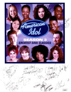 American Idol Season 3 Cast Signed Photo 8.5x11 JSA Authenticated: American Idol Season 3 Cast Signed Photo 8.5x11 JSA Authenticated This is an original 8.5x11 photograph featuring the cast of American Idol Season 3, signed by Jennifer Hudson and other cast members.