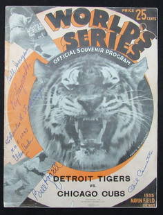 1935 World Series Program Signed by 10 Cubs Tigers JSA Authenticated: 1935 World Series Program Signed by 10 Cubs Tigers JSA Authenticated This 1935 World Series Program is a remarkable collectible, autographed by 10 notable players from the Chicago Cubs and Detroit Tig