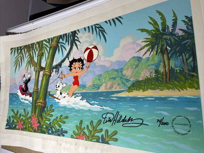 Limited Edition Betty Boop Animation Cel Tim Hildebrandt Signed 25x13 Framed: Limited Edition Betty Boop Animation Cel Tim Hildebrandt Signed 25x13 Framed This remarkable limited edition animation cel features the beloved character Betty Boop, beautifully hand-painted by Tim Hi