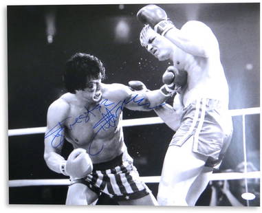 Sylvester Stallone Rocky IV Signed 16X20 Photo JSA Authenticated: Sylvester Stallone Rocky IV Signed 16X20 Photo JSA Authenticated This is a signed 16x20 photograph of Sylvester Stallone, showcasing an iconic moment from Rocky IV. The autograph has been authenticate