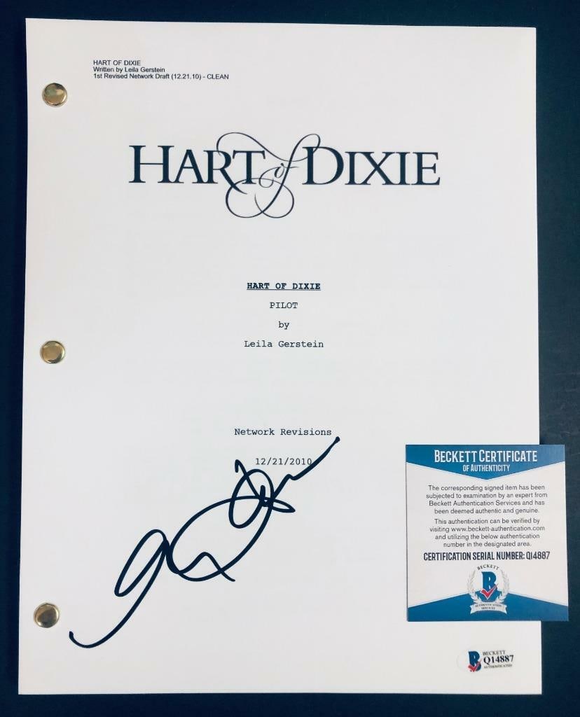 Nancy Travis Emmeline Autographed Hart of Dixie Script Beckett COA: Nancy Travis Emmeline Autographed Hart of Dixie Script Beckett COA This is an original TV script for "Hart of Dixie" featuring the autograph of Nancy Travis, known for her role as Emmeline. The script