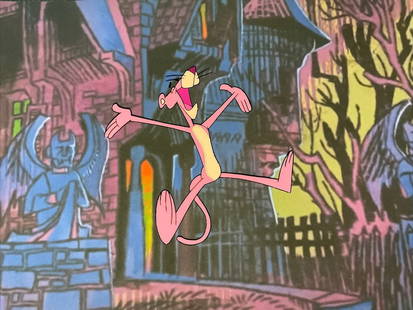 Vintage Pink Panther Animation Cel Halloween 1960s-1970s Original Art: Vintage Pink Panther Animation Cel Halloween 1960s-1970s Original Art This vintage Pink Panther animation cel is a delightful piece of original production art from the 1960s-1970s, featuring the iconi