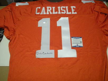 Duke Carlisle Signed Rawlings NFL Jersey with Beckett COA: Duke Carlisle Signed Rawlings NFL Jersey with Beckett COA This is an officially licensed Rawlings jersey signed by Duke Carlisle, featuring his autograph as a collectible item. The jersey is associate