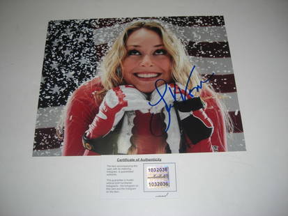 Lindsey Vonn Signed 8x10 Winter Olympics Ski Racer Photo: Lindsey Vonn Signed 8x10 Winter Olympics Ski Racer Photo This 8x10 photograph features Lindsey Vonn, the celebrated alpine ski racer, showcasing her skills during the Winter Olympics. The image is not