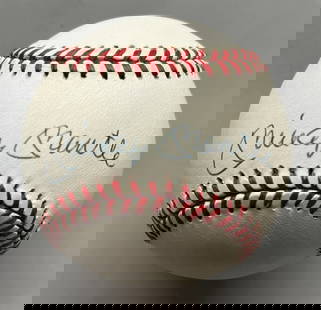 Mickey Mantle Signed Rawlings Baseball JSA Authenticated NY Yankees: Mickey Mantle Signed Rawlings Baseball JSA Authenticated NY Yankees This authentic baseball features a bold blue signature from Hall of Famer Mickey Mantle, signed on the sweet spot. The ball is a Raw
