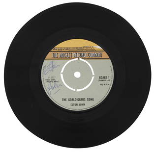Elton John Signed The Goaldiggers Song Vinyl Record BAS COA: Elton John Signed The Goaldiggers Song Vinyl Record BAS COA This is an original 45 RPM vinyl record of "The Goaldiggers Song," personally signed by the legendary Elton John. The signature has been aut