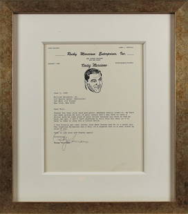 Rocky Marciano Signed Framed Letter 1969 PSA/DNA Certified: Rocky Marciano Signed Framed Letter 1969 PSA/DNA Certified This remarkable piece features an authentic signed and framed typed letter from boxing legend Rocky Marciano, dated June 2, 1969, on Rocky Ma