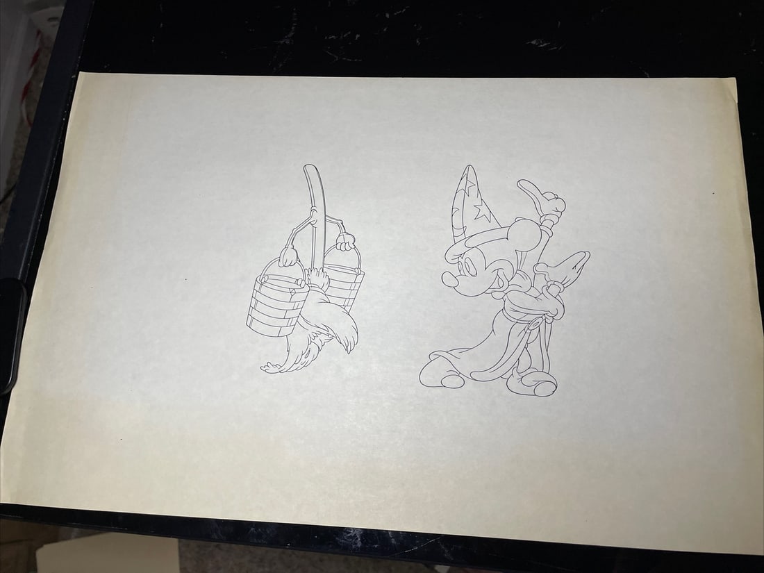 Rare 1937 Walt Disney Fantasia Animation Cel Layout: Rare 1937 Walt Disney Fantasia Animation Cel Layout This is an extraordinary hand-drawn layout from the iconic Disney film Fantasia, featuring the beloved character Mickey Mouse Charub. Created in 193