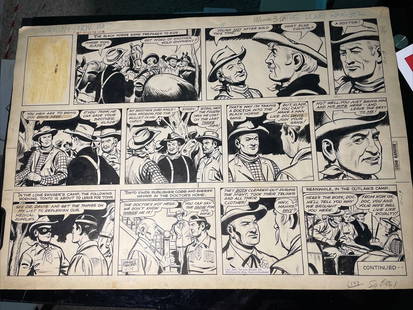1961 Lone Ranger Comic Strip Art by Charles Flanders Signed Vintage: 1961 Lone Ranger Comic Strip Art by Charles Flanders Signed Vintage This exceptional piece of original comic strip art features the iconic character, the Lone Ranger, and is a stunning example from th