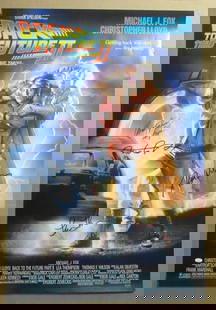 Back to the Future II Multi-Signed 27x40 Movie Poster JSA Authenticated: Back to the Future II Multi-Signed 27x40 Movie Poster JSA Authenticated This is an original, multi-autographed movie poster for "Back to the Future II," featuring the signatures of four actors. Measur