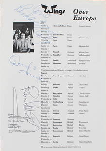 Wings Over Europe Tour Program Signed by McCartney & Lane COA Beckett: Wings Over Europe Tour Program Signed by McCartney & Lane COA Beckett This original 1972 Wings Over Europe Tour Program is a remarkable collectible, personally signed by Paul McCartney, Linda McCartne