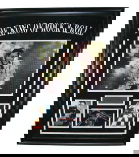 Elvis Presley 24x30 Framed Tribute Photo Collage with Replica Signature: Elvis Presley 24x30 Framed Tribute Photo Collage with Replica Signature Celebrate the legendary Elvis Presley with this stunning 24x30 framed tribute featuring a captivating 4-photo collage alongside