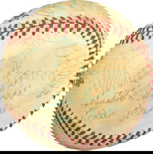 22-Signed Spalding Baseball Hall of Fame with Satchel Paige and Chick Hafey PSA DNA: 22-Signed Spalding Baseball Hall of Fame with Satchel Paige and Chick Hafey PSA DNA This impressive multi-signed baseball features 22 authentic signatures from legendary Baseball Hall of Famers. The b