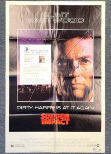 Clint Eastwood Autographed Sudden Impact Movie Poster 27x40 BAS Certified: Clint Eastwood Autographed Sudden Impact Movie Poster 27x40 BAS Certified This original movie poster for "Sudden Impact" features the iconic signature of Clint Eastwood, authenticated by Beckett. Meas