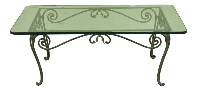 Vintage Iron Coffee Table with Brass Accents 24.5 x 48 x 18.5: Vintage Iron Coffee Table with Brass Accents 24.5 x 48 x 18.5 This elegant coffee or cocktail table features a sturdy iron base with brass accents and beautifully scrolled legs, combining durability