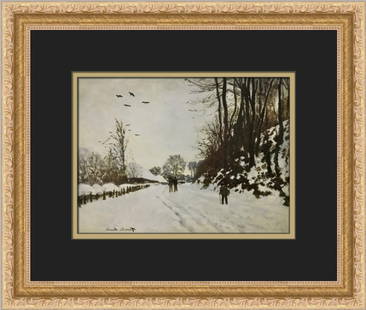 Claude Monet Framed Print Road by Saint-Simeon Farm in Winter 12 x 15: Claude Monet Framed Print Road by Saint-Simeon Farm in Winter 12 x 15 This exquisite custom framed print titled 'Road by Saint-Simeon Farm in Winter' by renowned artist Claude Monet is a stunning
