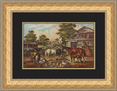Currier & Ives American Farm Team-Morning Custom Framed Print 18 x 22: Currier & Ives American Farm Team-Morning Custom Framed Print 18 x 22 This stunning Currier & Ives print titled "American Farm Team-Morning" captures a romantic scene of rural life. Produced in