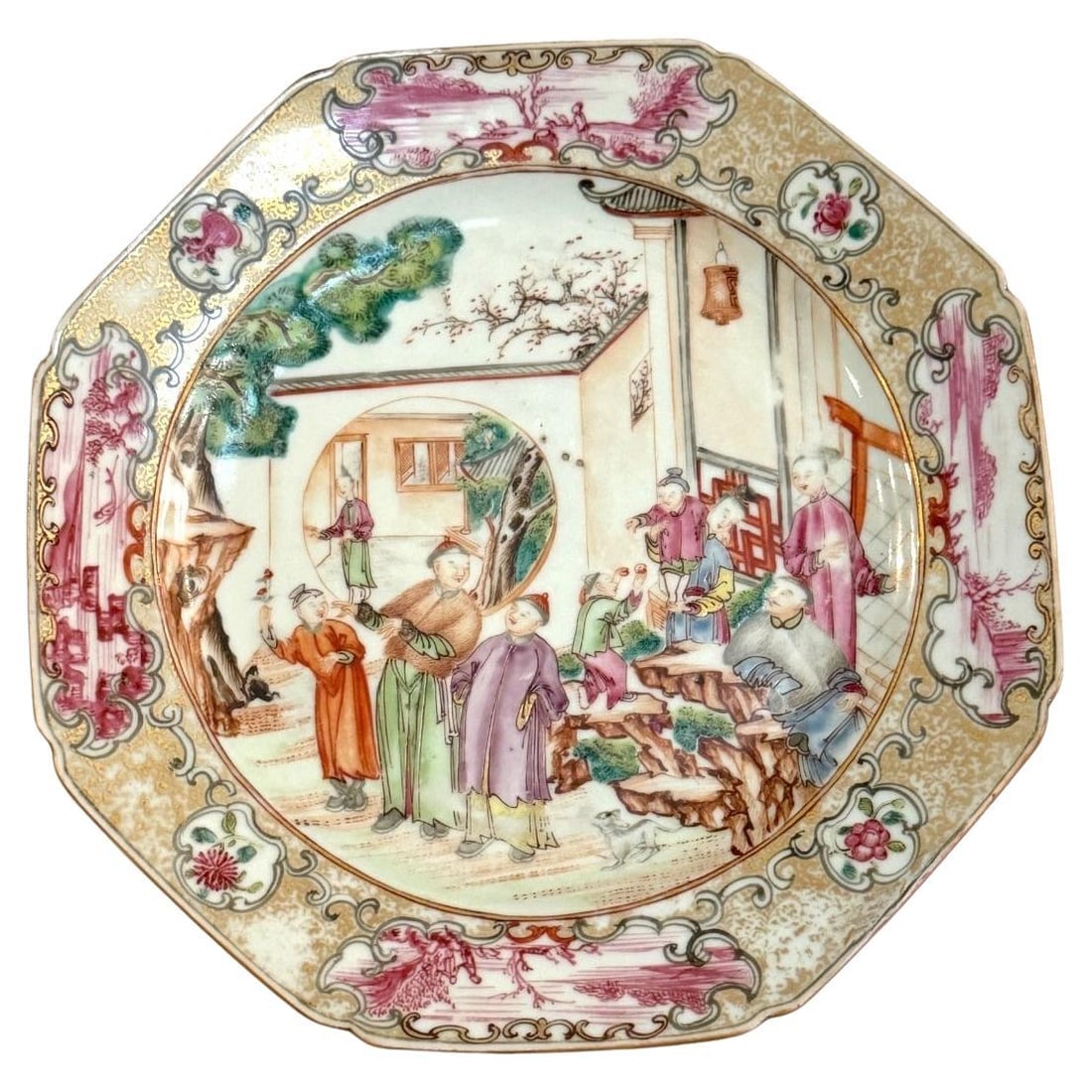 Qing Dynasty Qianlong Period Octagonal Plate Chinese Export Porcelain: Qing Dynasty Qianlong Period Octagonal Plate Chinese Export Porcelain This exquisite Chinese export octagonal plate dates back to the Qing Dynasty, specifically the Qianlong Period, circa 1790. It mea