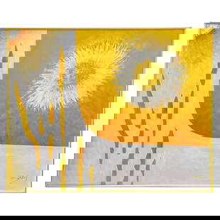 1970s Terry Peters Abstract Sunburst Oil Painting Mid-Century Modern: 1970s Terry Peters Abstract Sunburst Oil Painting Mid-Century Modern This striking large-scale abstract oil painting, created by noted American artist Terry Peters in the 1970s, showcases a radiant su