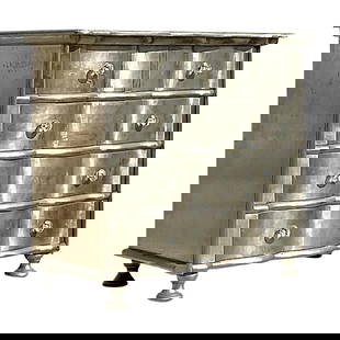 Vintage Boho Silver Leaf Chest of Drawers with Wave Front Design: Vintage Boho Silver Leaf Chest of Drawers with Wave Front Design This exquisite vintage Boho chest of drawers features a chic silver leaf finish and a stunning wave front design, perfect for adding a