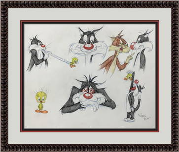 Virgil Ross Signed Model Sheet Drawing Sylvester & Tweety Framed: Virgil Ross Signed Model Sheet Drawing Sylvester & Tweety Framed This original model sheet drawing features iconic characters Sylvester the Cat and Tweety Bird, beautifully illustrated by the legendar