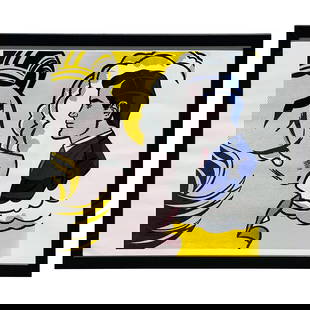 Roy Lichtenstein Thinking of Him Modern Art Print Framed 26 x 32: Roy Lichtenstein Thinking of Him Modern Art Print Framed 26 x 32 This artwork is an elegant reproduction of Roy Lichtenstein's "Thinking of Him," featuring a striking modern style. It is presented und
