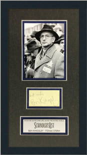 Ben Kingsley Signed Cut Signature Schindler's List Custom Framed 25 x 16: Ben Kingsley Signed Cut Signature Schindler's List Custom Framed 25 x 16 This is an original signed cut signature of Ben Kingsley from the iconic movie Schindler's List, beautifully custom framed. The