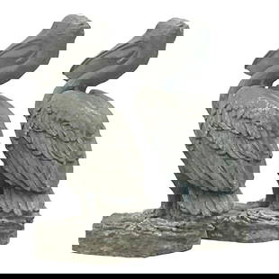 Vintage Coastal Cast Concrete Pelican Statues Pair 30" Tall: Vintage Coastal Cast Concrete Pelican Statues Pair 30" Tall A fantastic pair of vintage Coastal Statues. A chic pair of handsome pelicans in cast concrete. Perfect poolside or on your dock. You decide