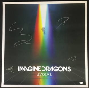 Imagine Dragons Signed Concert Poster 24" x 24" JSA Authenticated: Imagine Dragons Signed Concert Poster 24" x 24" JSA Authenticated This original concert poster features the acclaimed band Imagine Dragons, known for their electrifying rock and pop music. The poster