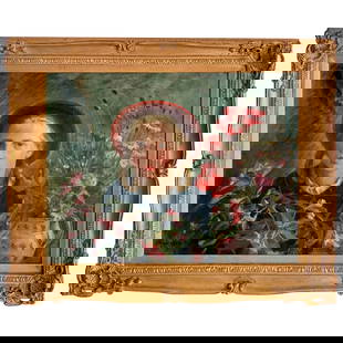 Marion Henseler Portrait Girl Amongst Flowers Giltwood Frame 1950s: Marion Henseler Portrait Girl Amongst Flowers Giltwood Frame 1950s This exquisite portrait, titled "Portrait Girl Amongst Flowers," is a captivating work by the renowned German artist Marion Henseler,