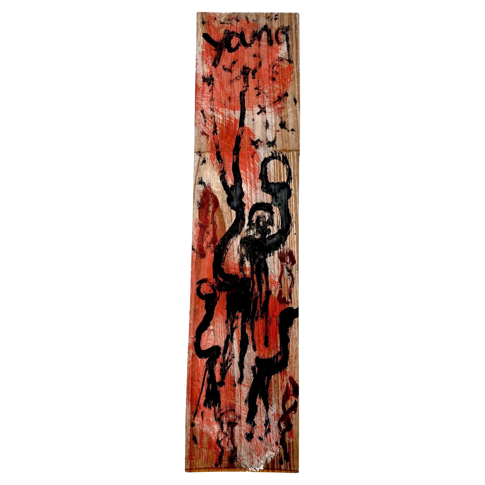 Purvis Young 1980s Dancing Figures Hand-Painted Scrap Wood Art: Purvis Young 1980s Dancing Figures Hand-Painted Scrap Wood Art This striking artwork, titled 'Dancing Figures,' features a dynamic composition of figures set against a landscape, expertly hand-painted