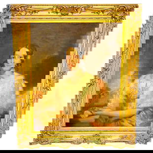 19th Century American Antebellum Portrait of Lady in Giltwood Frame: 19th Century American Antebellum Portrait of Lady in Giltwood Frame Presenting a stunning 19th-century American antebellum portrait of a lady, beautifully captured in oil on canvas. This artwork measu